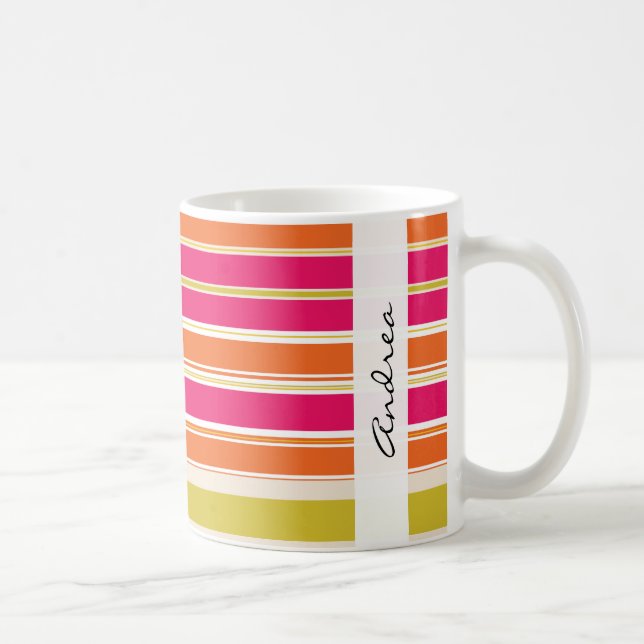 Caneca De Café Tiras Coloridas, Tiras Arco-Íris, Seu Nome (Direita)