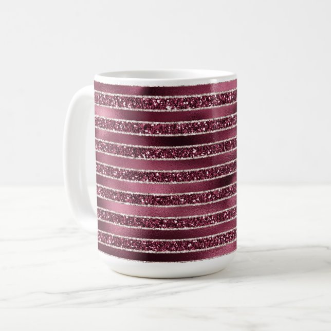Caneca De Café Tiras da Rosa vermelha Glam Burgundy Blush Glitter (Frente Esquerda)