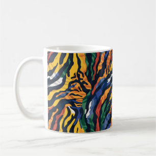Caneca De Café Tiras de Tigre Coloridas abstrato