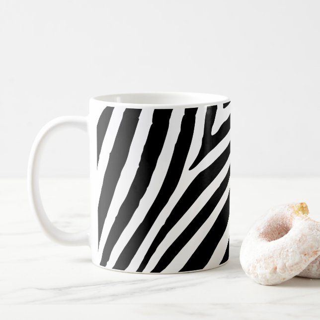 Caneca De Café Tiras de Zebra Negra e Branca Modernas (Com Donut)
