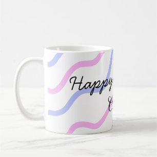 Caneca De Café Tiras roxas cor-de-rosa, feliz aniversário adicion
