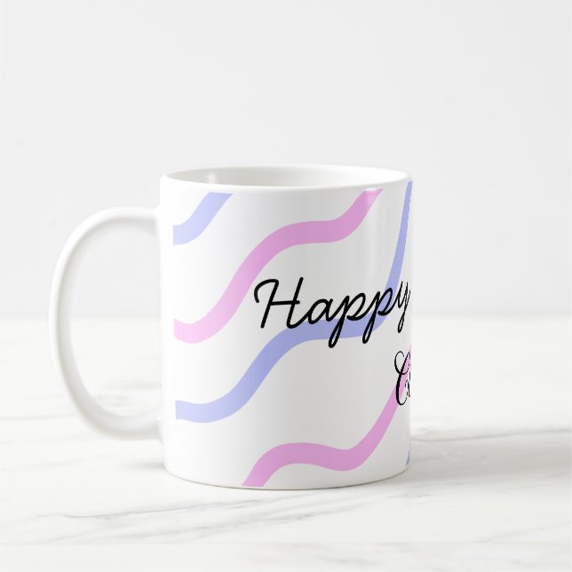 Caneca De Café Tiras roxas cor-de-rosa, feliz aniversário adicion (Esquerda)