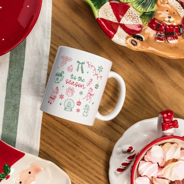 Caneca De Café “Tis the Season” Christmas Holiday Icons (Criador carregado)