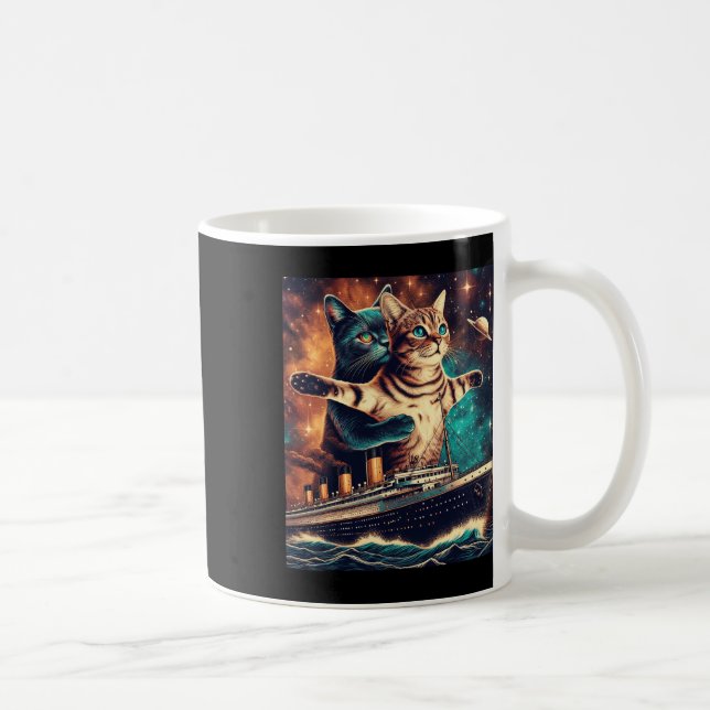Caneca De Café Titanic Cats Engraçado Tee (Direita)