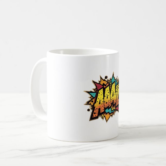 Caneca De Café Título: "Comic Book Burst: AAAL!" Pop Art (Frente Esquerda)