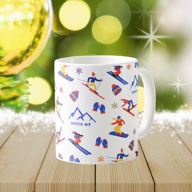 Caneca De Café Titus Mountain Ski - Padrão do Snowboard em Nova I (Titus Mountain New York ski snowboard winter snow vacation christmas holidays mug)