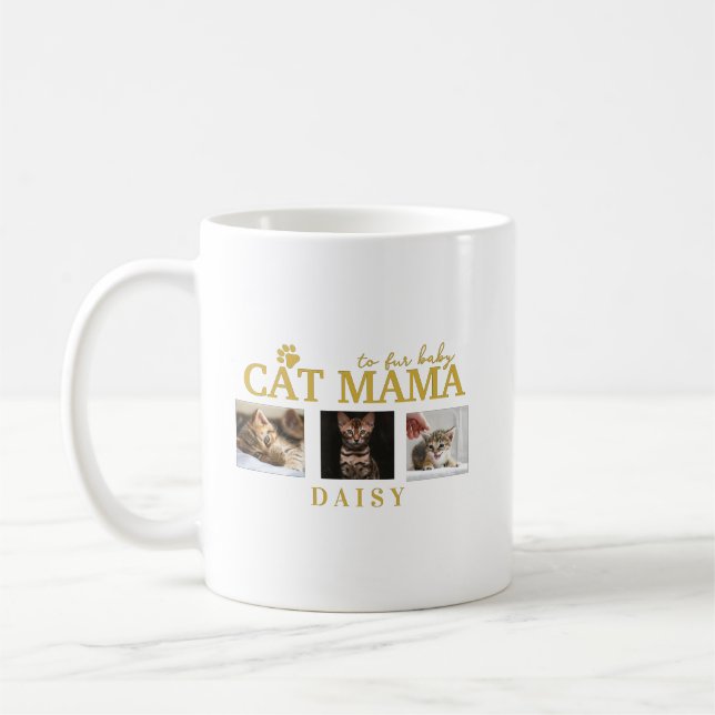 Caneca De Café to fur baby cat mama pet customized photo collage (Esquerda)