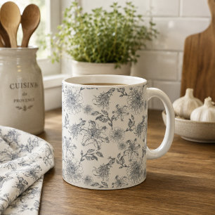 Caneca De Café Toalete Botânico de Pássaros Rústico Francês Vinta