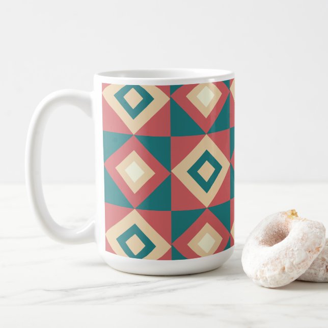 Caneca De Café Toalha de cozinha Blue Peach Diamond Geometric  (Com Donut)