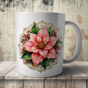 Caneca De Café Toalha de Poinsettia Vintage