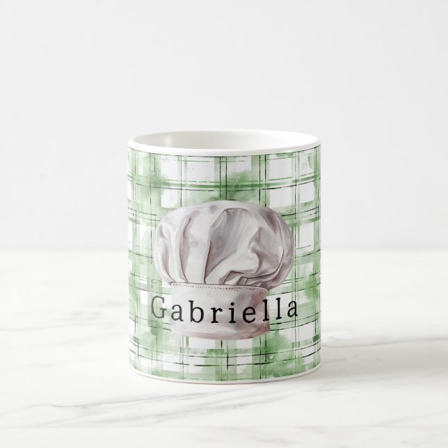 Caneca De Café Toca de Chef Branca Listras Xadrez Verde Branco (Centro)