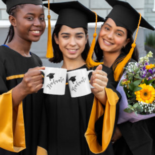 Caneca De Café Toca de Graduação Minimalista Preto e Branco Gradu