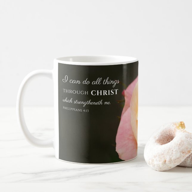 Caneca De Café Todas as coisas através do Rosa Cristo Philippians (Com Donut)