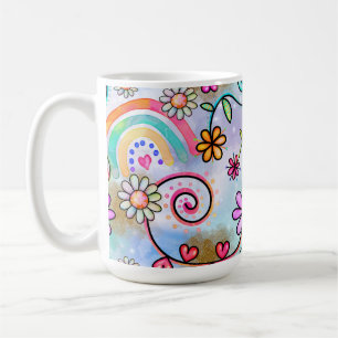 Caneca De Café Todas as Flores, Corações e Rainbows