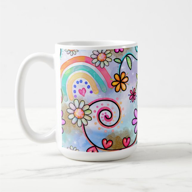 Caneca De Café Todas as Flores, Corações e Rainbows (Esquerda)