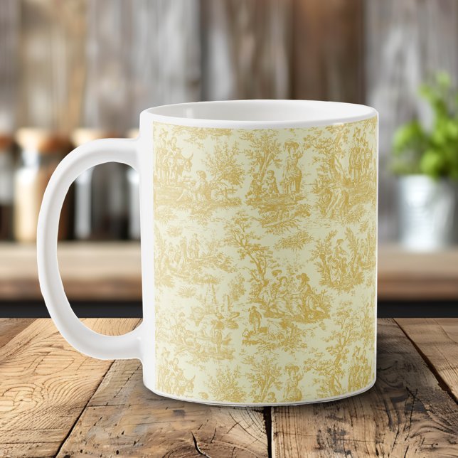Caneca De Café Tóile de jouy amarelo Elegante (Criador carregado)