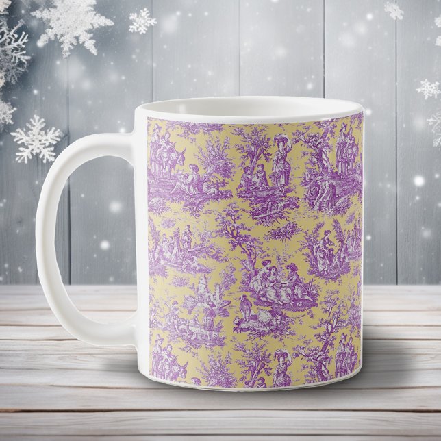 Caneca De Café Tóile de jouy amarelo-púrpura Elegante (Criador carregado)