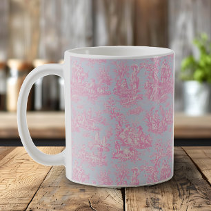 Caneca De Café Tóile de jouy azul-rosa Elegante