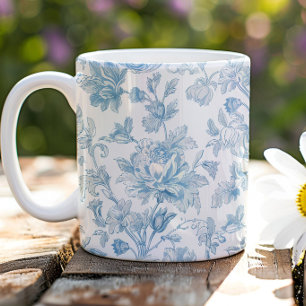 Caneca De Café Toile-de-jouy Chinoiseries Padrão Floral Azul