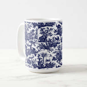 Caneca De Café Toile de Jouy Quatro Partes do padrão azul mundial