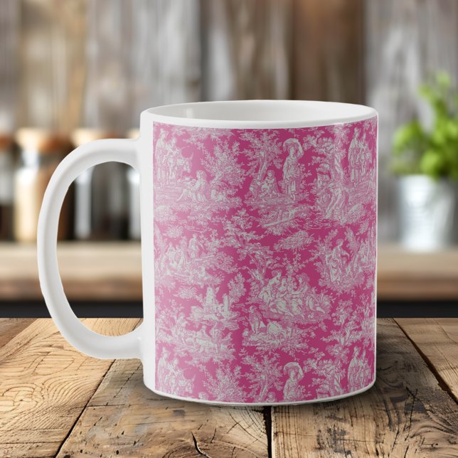 Caneca De Café Tóile de jouy, rosa-quente, elegante (Criador carregado)