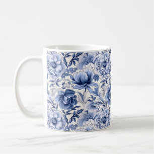 Caneca De Café Toile de Jouy. Toile francesa azul.
