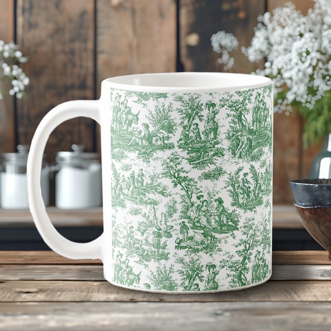 Caneca De Café Tóile de jouy verde legista (Criador carregado)