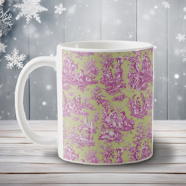 Caneca De Café Tóile de jouy verde-rosa Elegante (Criador carregado)