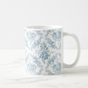Caneca De Café Toile floral azul e branco gravado elegante