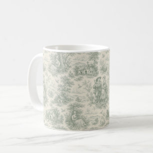 Caneca De Café Toile Romântica do Campo Francês em Verde Salvia