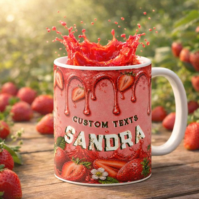 Caneca De Café Tom de festa de frutas morango vermelho rosa retrô (Criador carregado)