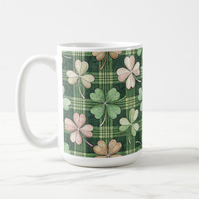 CANECA DE CAFÉ TOM DE VERDE & ROSA TREVO CELTICO IRLANDÊS (Esquerda)