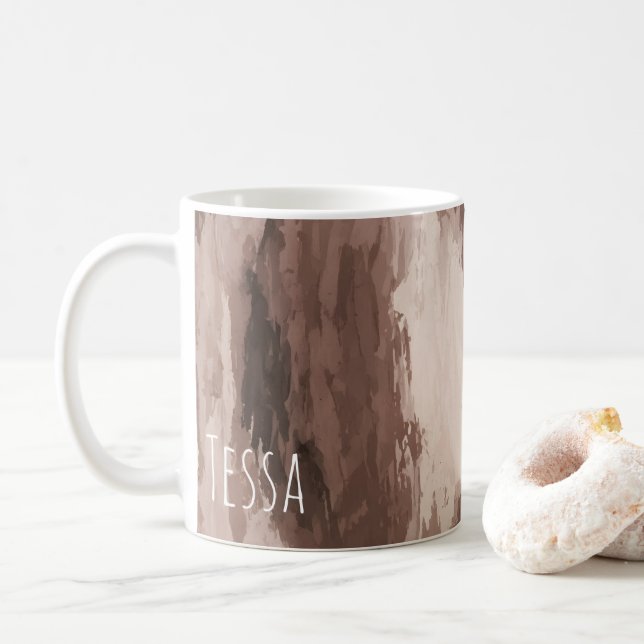 Caneca De Café Tom neutro rústico abstrato em tons terrosos com i (Com Donut)