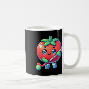Caneca De Café Tomate Fofo Jogando Hóquei de Campo Cartoon 