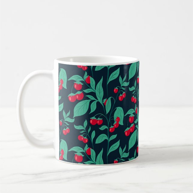 Caneca De Café Tomates de cereja em padrão nos arbustos (Esquerda)