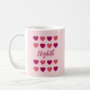 Caneca De Café Tons de Rosa Fofo Coração Nome em Letra Cursiva