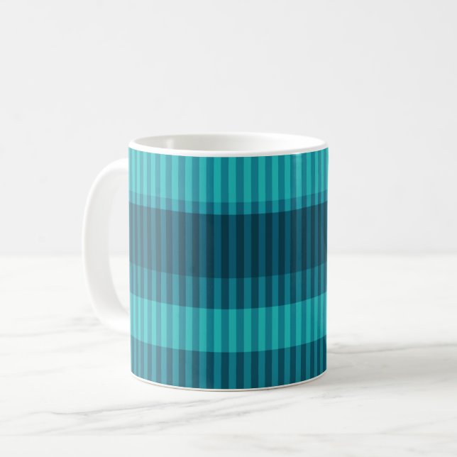 Caneca De Café tons de turquesa azul padrão listrado vertical (Frente Esquerda)