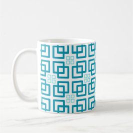 Caneca De Café Tons Quadrados de Azul-Ciano