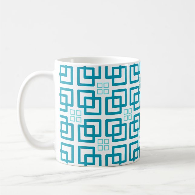 Caneca De Café Tons Quadrados de Azul-Ciano (Esquerda)