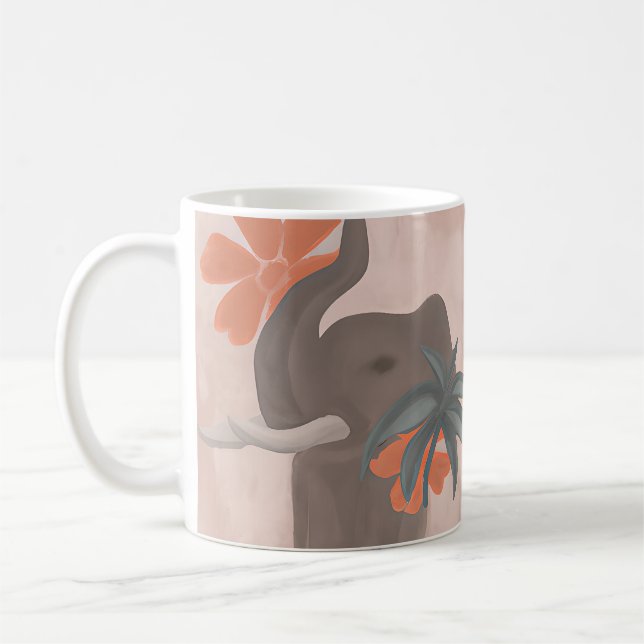 Caneca De Café Tons terrosos Elefante arte minimalista  (Esquerda)