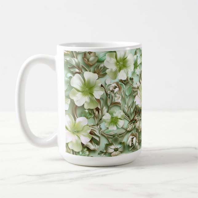 Caneca De Café Tons verdes, Padrão Floral (Esquerda)