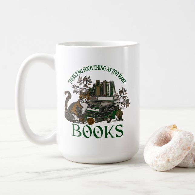 Caneca De Café Too Many Books Green Floral Academia Mug (Com Donut)