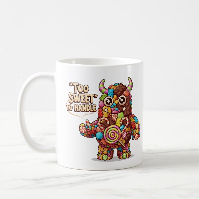 Caneca De Café Too Sweet to Handle – Cute Candy Monster Cartoon (Esquerda)