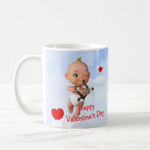 Caneca De Café Toon Baby Cupid voando com um Arco e Seta
