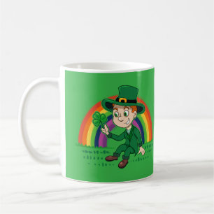 Caneca De Café Toon leprechaun bonito com shamrock e arco-íris