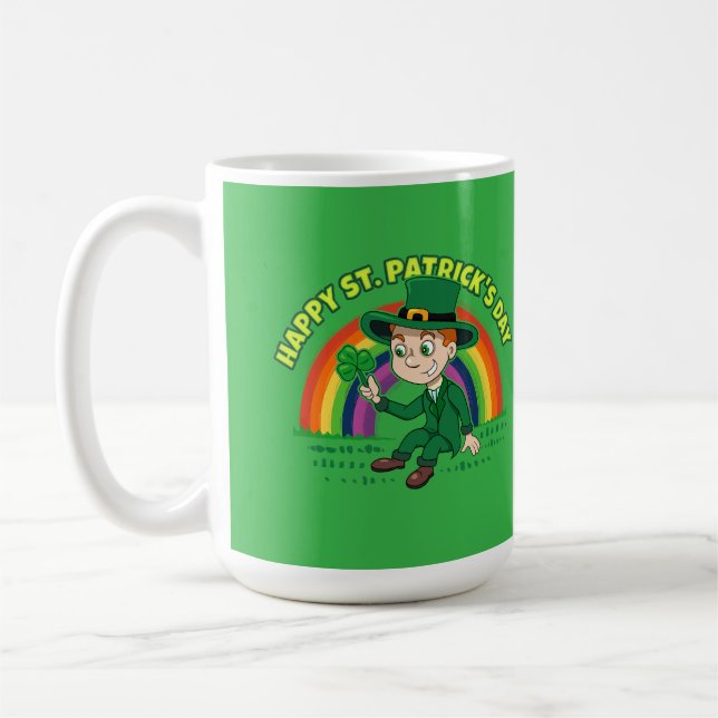 Caneca De Café Toon leprechaun bonito com shamrock e arco-íris (Esquerda)