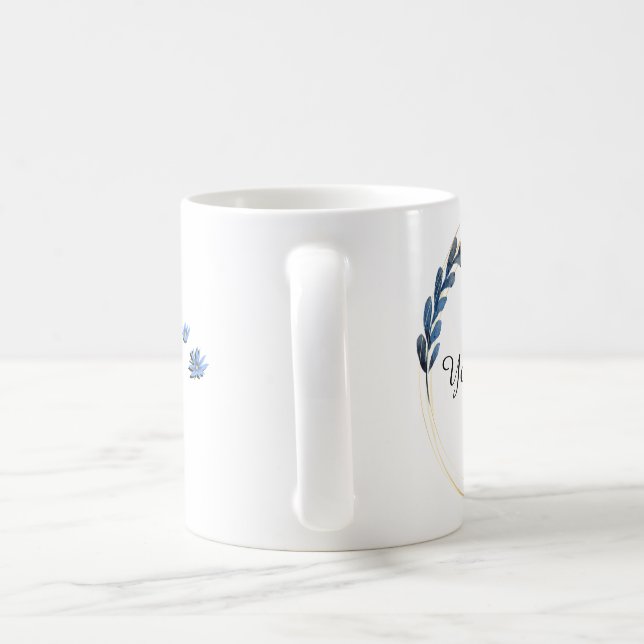 Caneca De Café Toque Floral Azul Personalizado. (Alça)