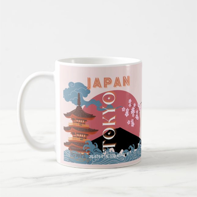Caneca De Café Tóquio Japão Viagem Art, Retro-Viagem Art (Esquerda)
