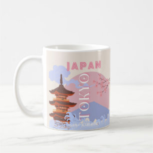 Caneca De Café Tóquio Japão Viagem Art, Retro-Viagem Art, Rosa