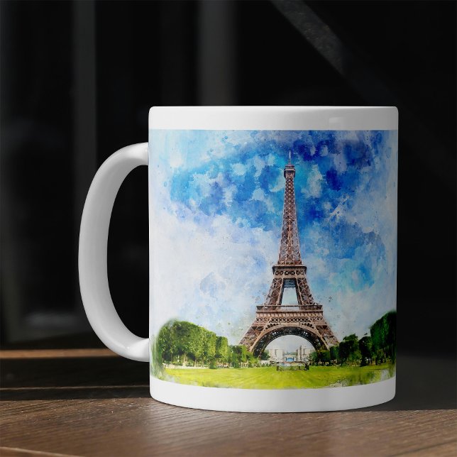 Caneca De Café Torre Eiffel Aquarela Arte de Impressão da Silhuet (Eiffel Tower Watercolor Paris Skyline Art Print. Coffee Mug)